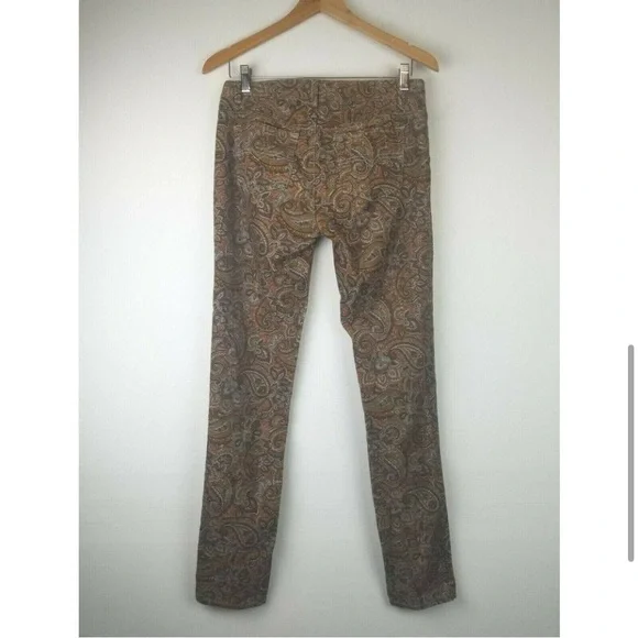 Prana Women Pants 8 Medium Skinny Corduroy Paisley Mid-Rise Brown Cotton - Picture 5 of 8